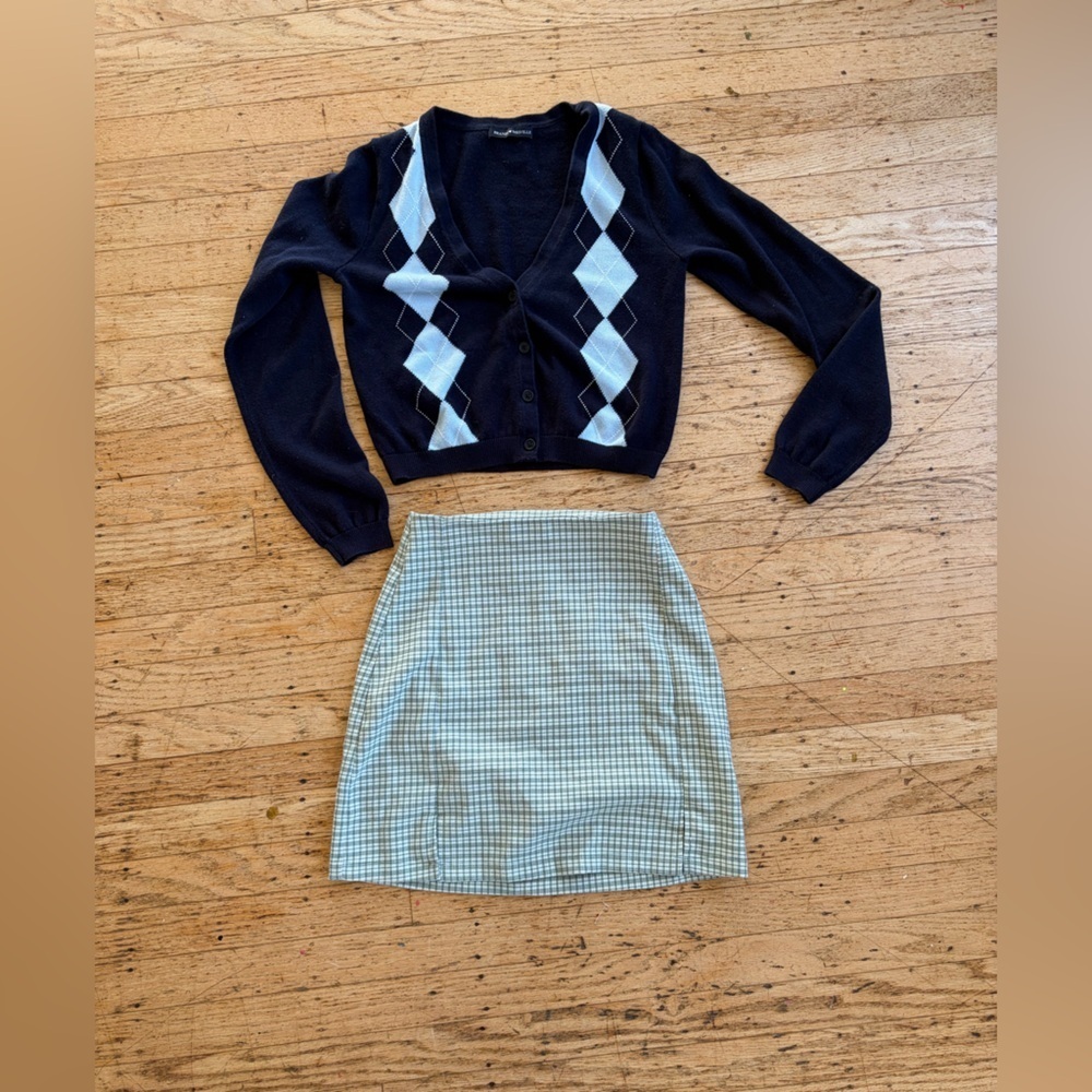 Brandy Melville Y2K sweater and plaid mini skirt set